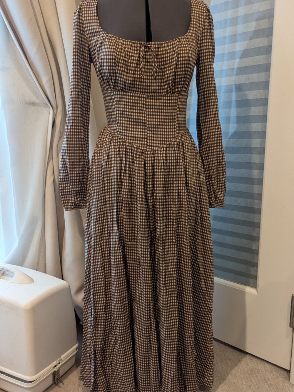 NEW NWT Reformation Oria Gingham Long Sleeve Cotton Maxi Dress - Picture 3 of 7
